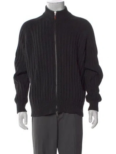 Pre-owned Brunello Cucinelli Wool Mock Neck Cardigan In Black
