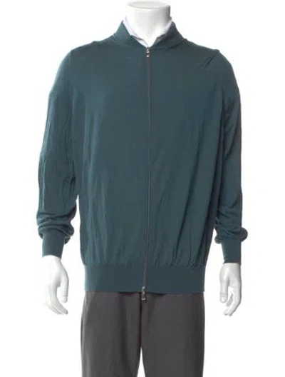 Pre-owned Brunello Cucinelli Wool Mock Neck Cardigan In Blue