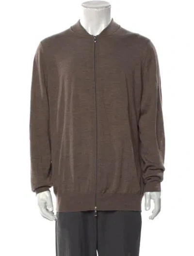 Pre-owned Brunello Cucinelli Wool Mock Neck Cardigan In Brown
