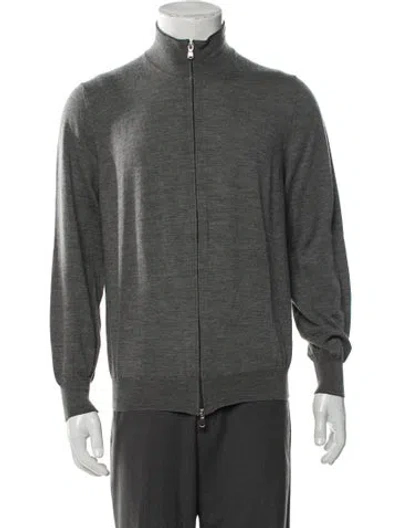 Pre-owned Brunello Cucinelli Wool Mock Neck Cardigan In Gray