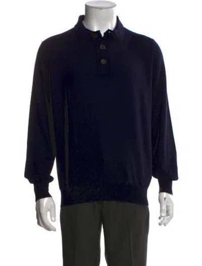 Pre-owned Brunello Cucinelli Wool Mock Neck Polo Sweater In Blue
