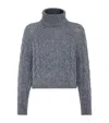 Brunello Cucinelli Wool And Mohair Cable Knit Turtleneck Sweater With In Blue