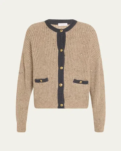 BRUNELLO CUCINELLI WOOL-MOHAIR PAILETTE BICOLOR CARDIGAN