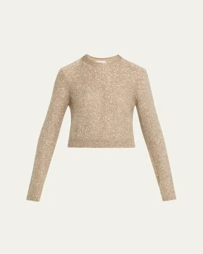 Brunello Cucinelli Wool Mohair Pailette Crewneck Sweater In Brown