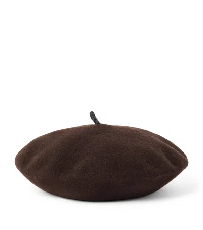 Brunello Cucinelli Wool Monili Beret In Brown