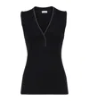 Brunello Cucinelli Bead-embellished Ribbed Wool Top In Black