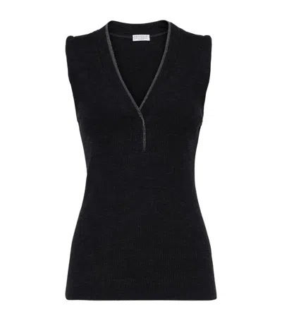 Brunello Cucinelli Wool Monili-detail Sweater Vest In Black