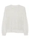 Brunello Cucinelli Wool Sweater Mesh Design Subtle Shimmer In White