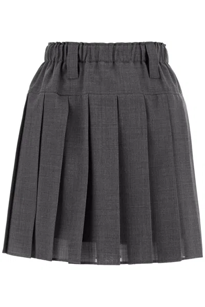Brunello Cucinelli Pleated Twill Mini Skirt In Grey