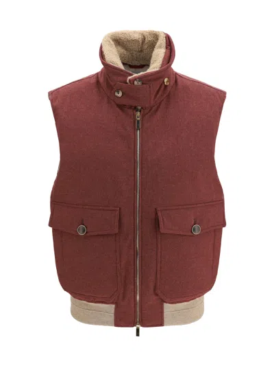 Brunello Cucinelli Wool And Down-filled Vest In Brown
