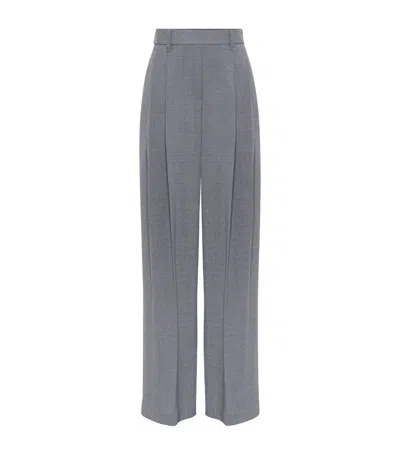 Brunello Cucinelli Wool Panama Wide-leg Trousers In Medium Grey