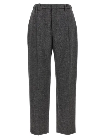 Brunello Cucinelli Grey Pants With Elastic Waistband In Wool And Cashmere In Gray