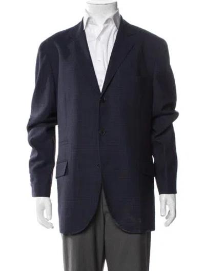 Pre-owned Brunello Cucinelli Wool Plaid Print Blazer In Blue