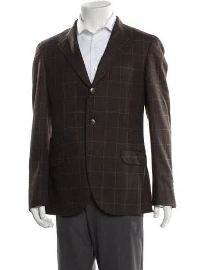 Pre-owned Brunello Cucinelli Wool Plaid Print Blazer In Brown