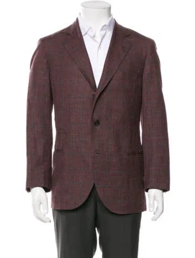 Pre-owned Brunello Cucinelli Wool Plaid Print Blazer In Burgundy