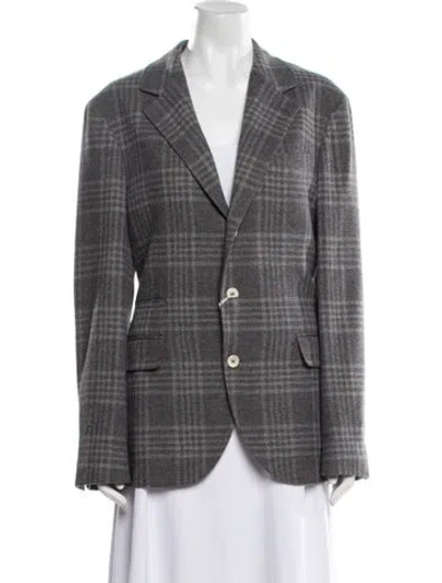Pre-owned Brunello Cucinelli Wool Plaid Print Blazer In Gray