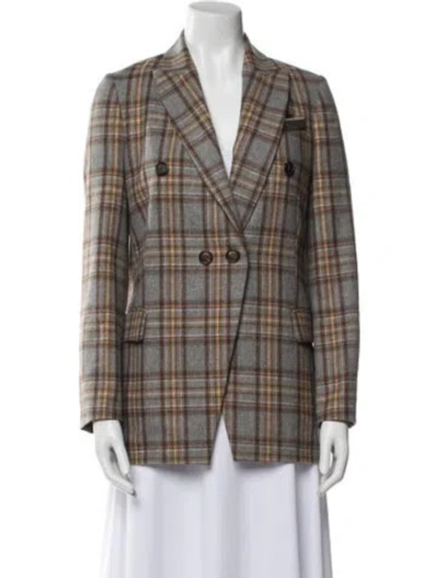 Pre-owned Brunello Cucinelli Wool Plaid Print Blazer In Gray