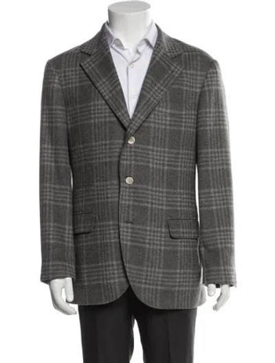 Pre-owned Brunello Cucinelli Wool Plaid Print Blazer In Gray
