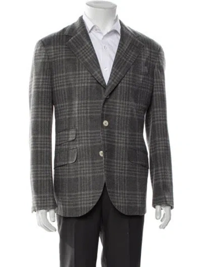 Pre-owned Brunello Cucinelli Wool Plaid Print Blazer In Gray