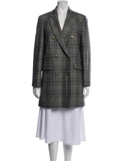 Pre-owned Brunello Cucinelli Wool Plaid Print Peacoat In Gray