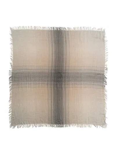 Pre-owned Brunello Cucinelli Wool Plaid Print Scarf In Grey/neutrals