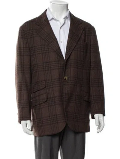 Pre-owned Brunello Cucinelli Wool Plaid Print Sport Coat In Brown