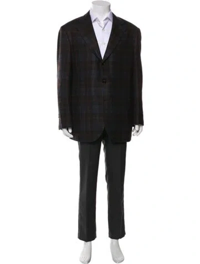 Pre-owned Brunello Cucinelli Wool Plaid Print Sport Coat In Neutral