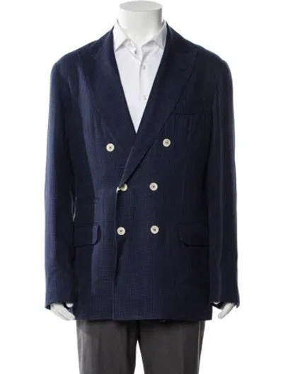 Pre-owned Brunello Cucinelli Wool Plaid Print Sport Coat W/ Tags In Blue
