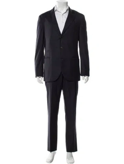 Pre-owned Brunello Cucinelli Wool Plaid Print Two-piece Suit In Blue