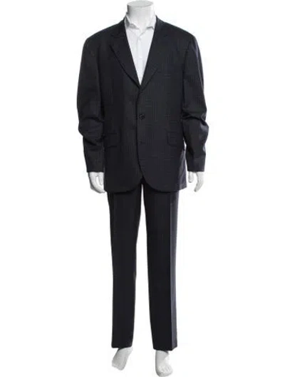 Pre-owned Brunello Cucinelli Wool Plaid Print Two-piece Suit In Blue
