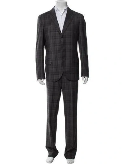 Pre-owned Brunello Cucinelli Wool Plaid Print Two-piece Suit In Gray