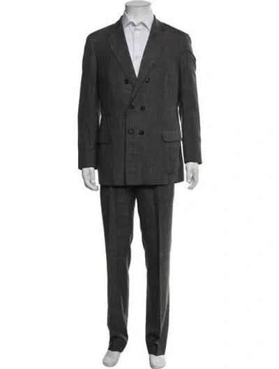 Pre-owned Brunello Cucinelli Wool Plaid Print Two-piece Suit In Gray