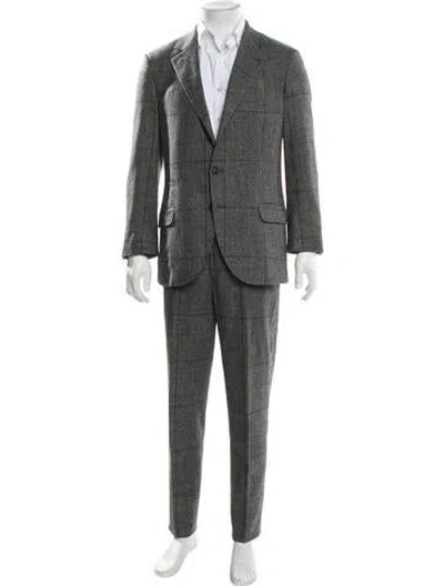 Pre-owned Brunello Cucinelli Wool Plaid Print Two-piece Suit In Gray