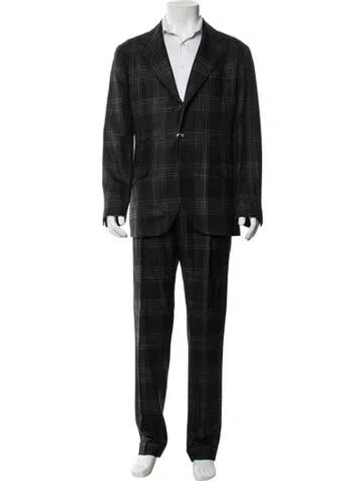 Pre-owned Brunello Cucinelli Wool Plaid Print Two-piece Suit In Gray
