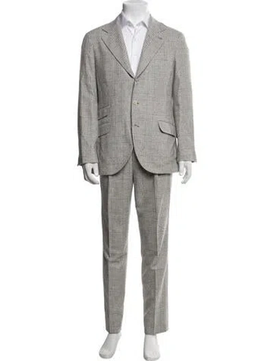 Pre-owned Brunello Cucinelli Wool Plaid Print Two-piece Suit In Grey
