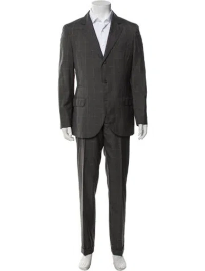 Pre-owned Brunello Cucinelli Wool Plaid Print Two-piece Suit In Grey