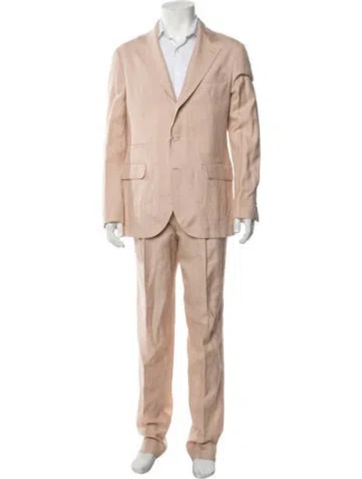 Pre-owned Brunello Cucinelli Wool Plaid Print Two-piece Suit W/ Tags In Orange