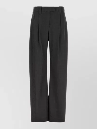 Brunello Cucinelli Wool Pleated Front Wide Leg Pants In Black