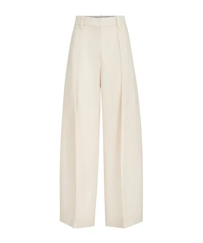 Brunello Cucinelli Wool Pleated Straight-leg Trousers In White