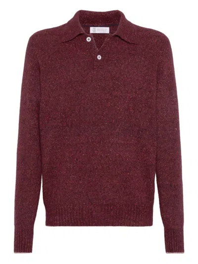 Brunello Cucinelli Men Wool Polo Shirt In Burgundy