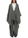 Brunello Cucinelli Women Wool Poncho With Bangs In Gray