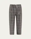 Brunello Cucinelli Wool Prince Of Wales Baggy Straight-leg Ankle Pull-on Pants In Brown