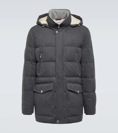 Brunello Cucinelli Wool Puffer Jacket In Grey