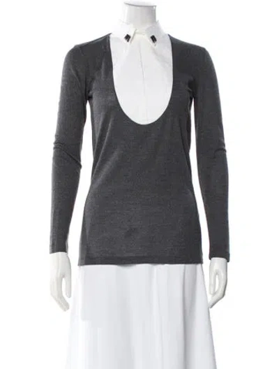 Pre-owned Brunello Cucinelli Wool Scoop Neck Top In Gray