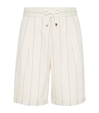 Brunello Cucinelli Wool-sea Island Cotton Bermuda Shorts In White