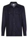 Brunello Cucinelli Wool Shirt With Long Sleeves And Spread Collar In Blue