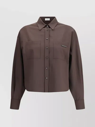 Brunello Cucinelli Wool Shirt Asymmetric Hemline In Brown