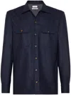 Brunello Cucinelli Virgin Wool Flannel Overshirt With Pockets In Blue