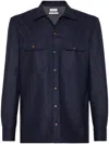 Brunello Cucinelli Virgin Wool Flannel Overshirt With Pockets In Blue