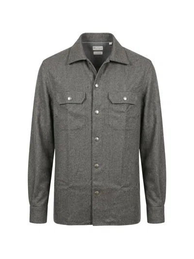 Brunello Cucinelli Press-stud Wool Shirt In Gray